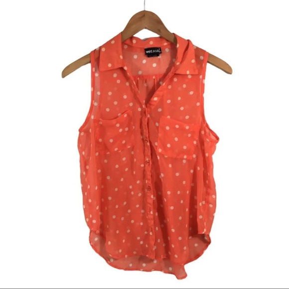 WS430 Wet Seal Sheer Polka Dot Career Blouse M - Picture 3 of 5